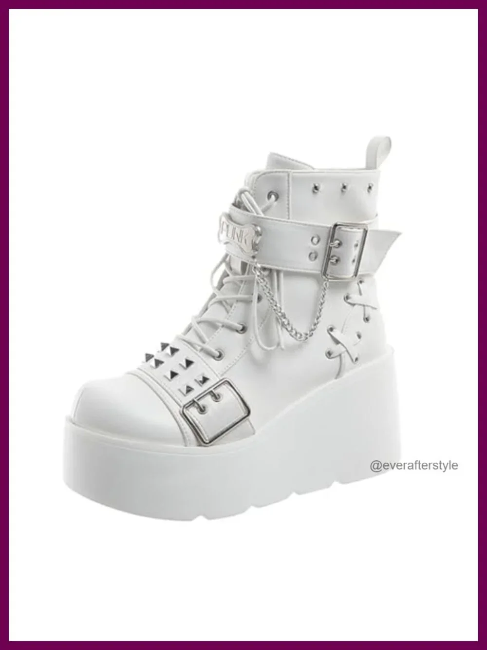 Faux Leather Rivet Wedge Ankle Boots Chunky Platform Lace-Up Punk
